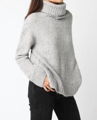 OLIVACEOUS Fuzzy Turtleneck Sweater in heather grey - women's sweater - detail view