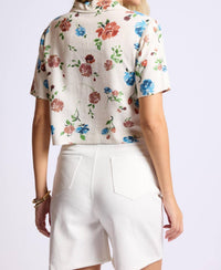 SAGE THE LABEL Pressed Flowers Cropped Shirt in natural multi - women's shirt - alternate view