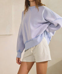 Creamon Hug Distressed Washed Sweatshirt Pullover in misty blue - women's top - alternate view
