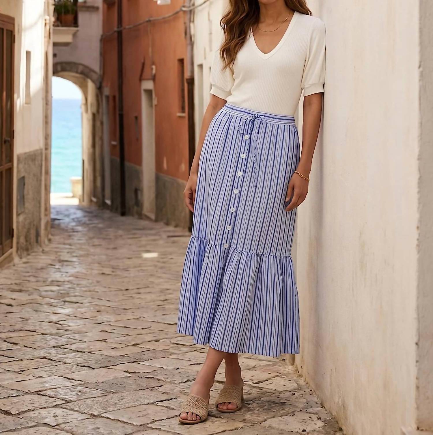 Karen Kane - Striped Tiered Midi Skirt