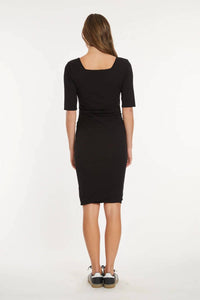 Mododoc - Elbow Sleeve Below The Knee Ruched Dress