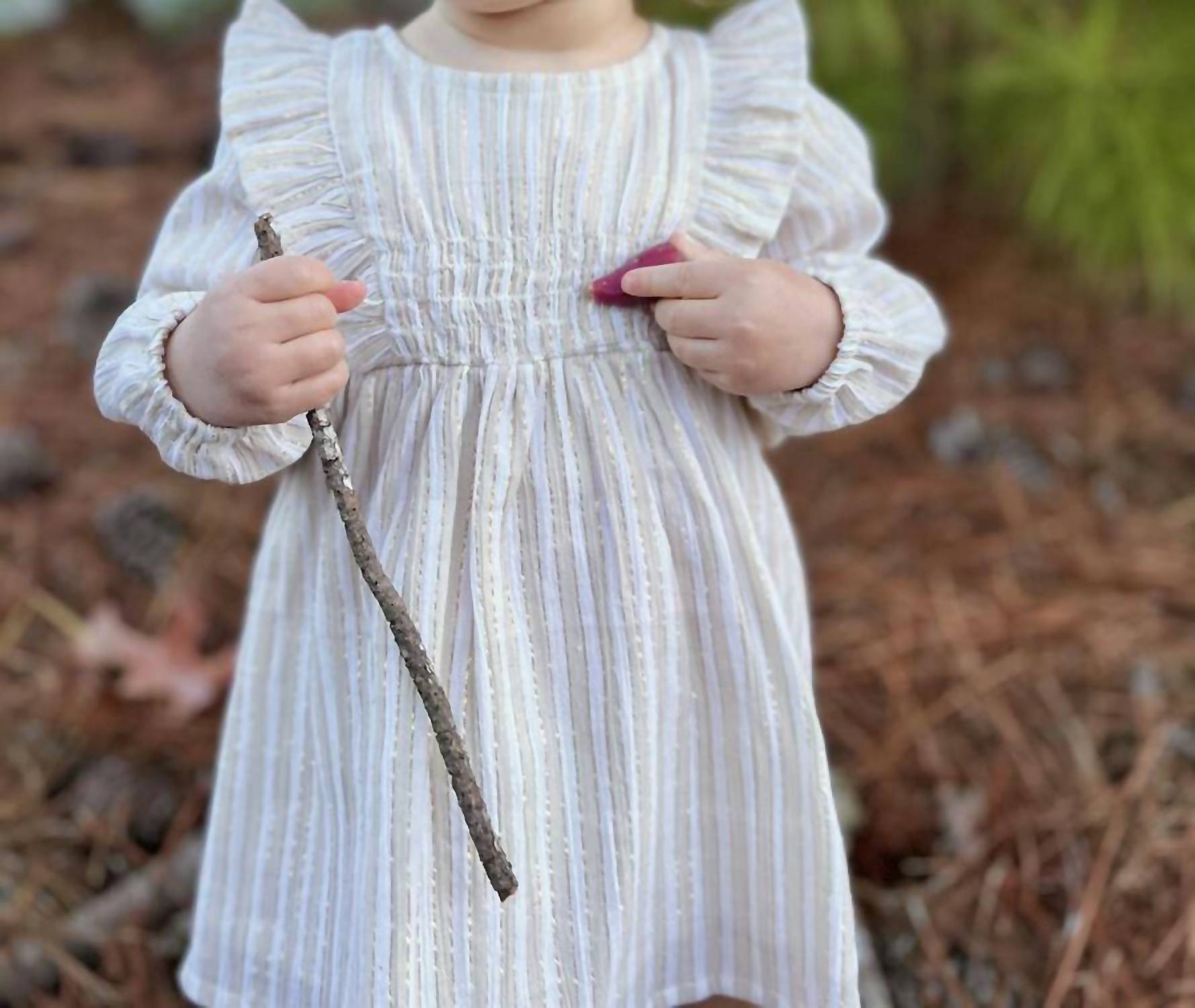POPPET & FOX Smocked Ruffle Dress in cream - kids' dress - detail view