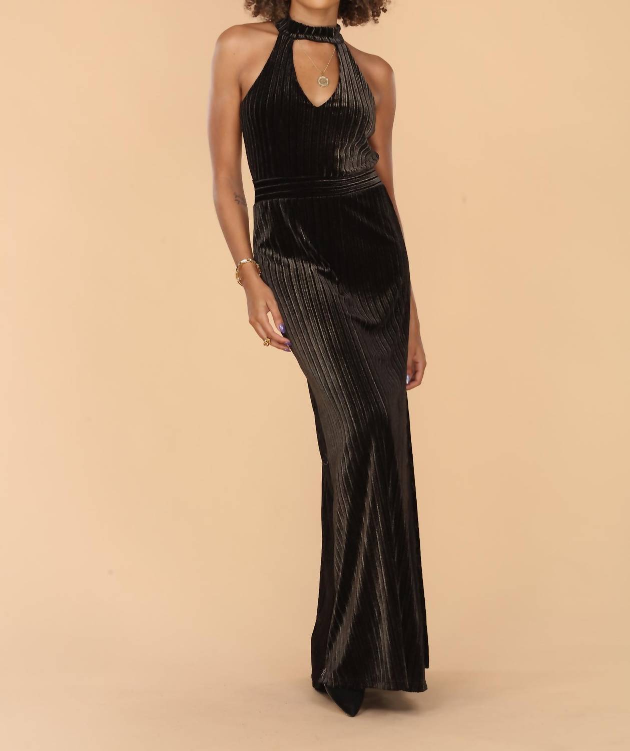 Dassia Velvet Halter Maxi Dress