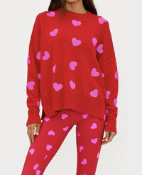 Beach Riot callie heart sweater in royal red hearts - women's cardigan
