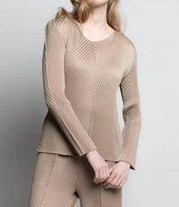 Picadilly - Tan Lightweight Crinkle Texture Pleated Blouse by Picadilly