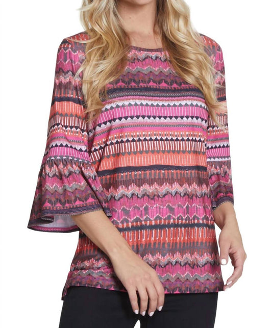 Multiples - Flounce Sleeve Chevron Print Top