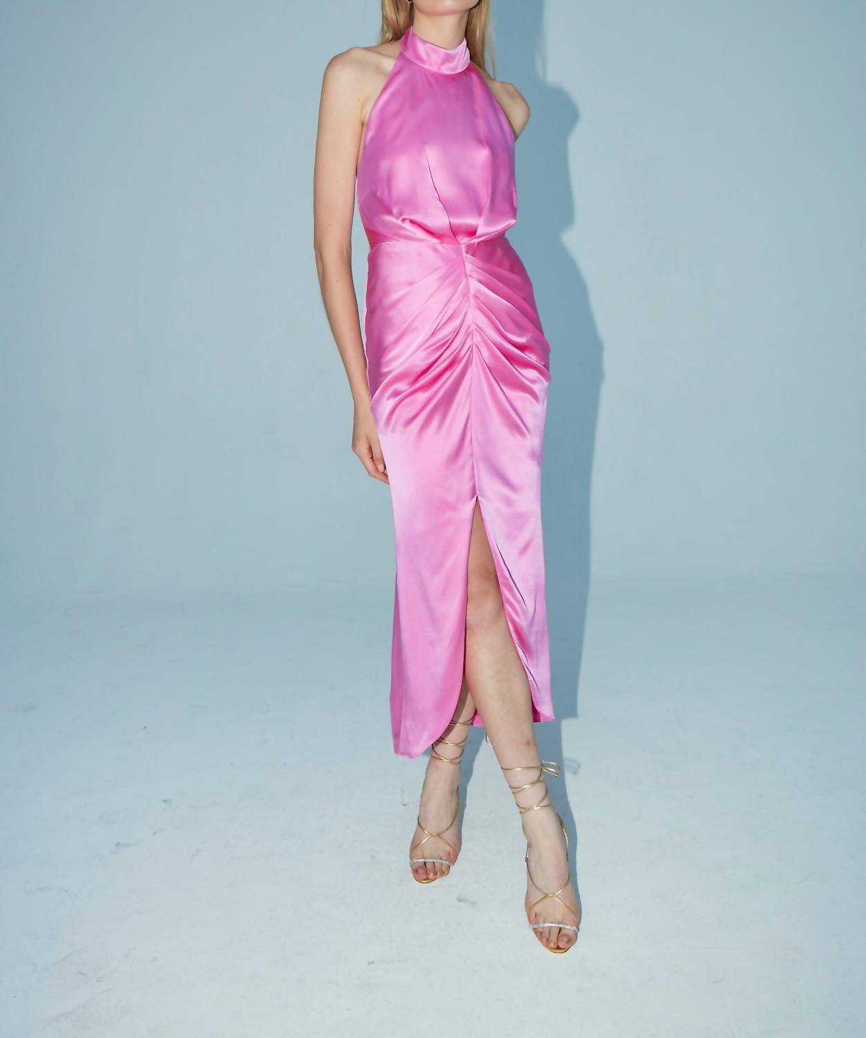 Aiifos Eloisa Halter Neck Pleated Dress in pink - women's dress - view 4