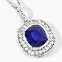 Diana M Jewels Women's Cushion Natural Sapphire Pendant Necklace (2.96 Ct) - Signature in 18k white gold - women's jewelry - detail view