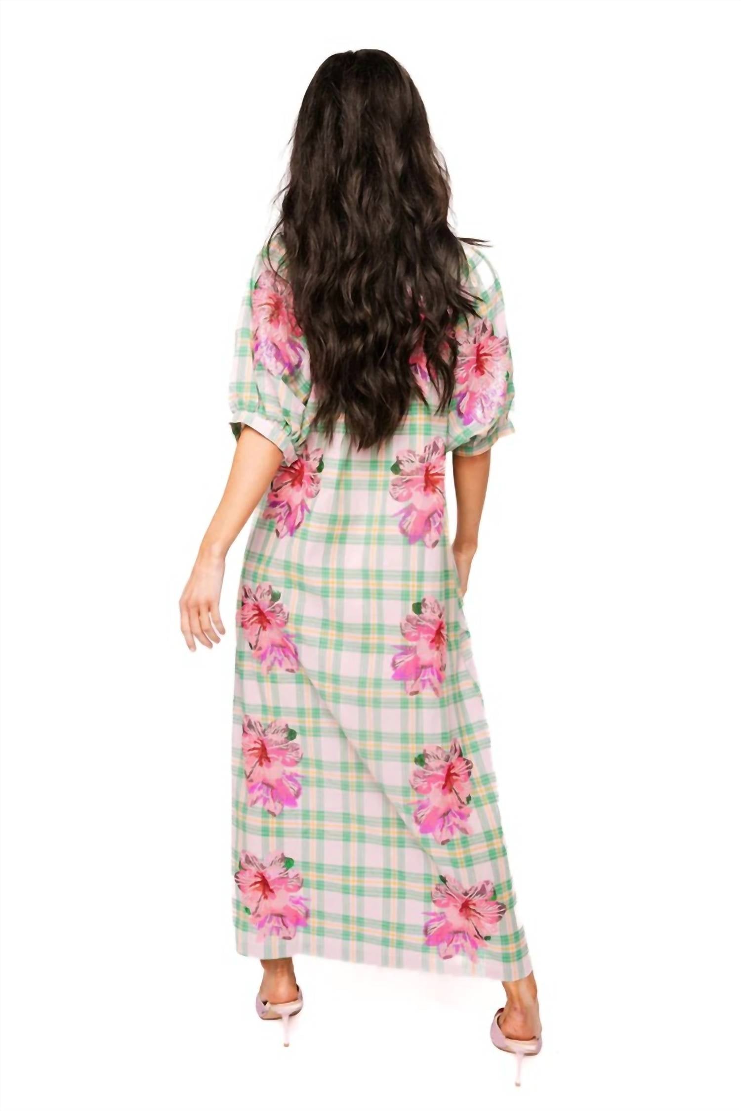 QUEEN OF SPARKLES Plaid Azalea Button Up Midi Cotton Dress in green - women's dress - alternate view