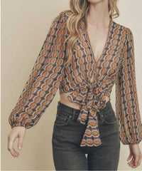 DRESS FORUM Retro Tie Front Crop Top in multi - women's shirt