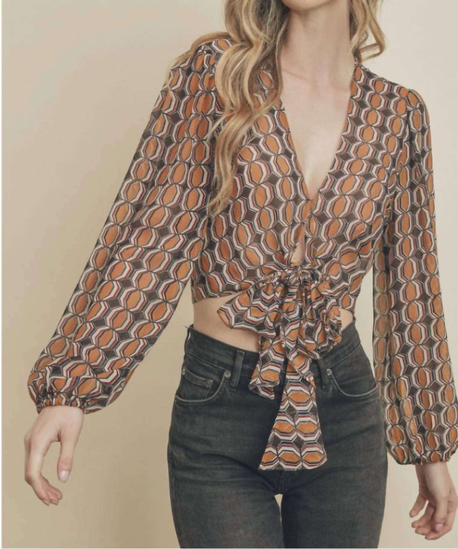 DRESS FORUM Retro Tie Front Crop Top in multi - women's shirt