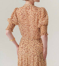 Exquise - Esther Short Sleeves Patterned Chiffon Shirt With Ruffle Piping Detail