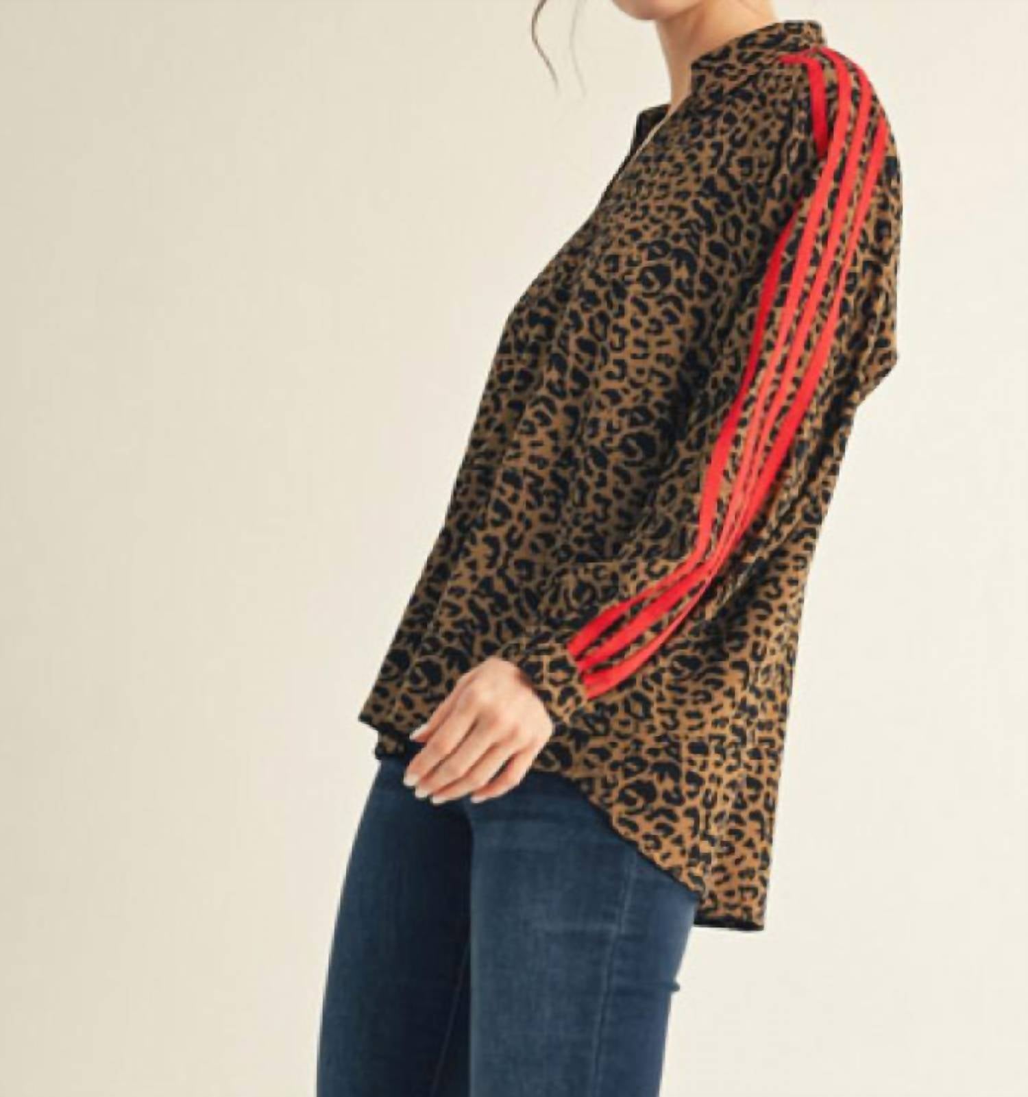 Jodifl Leopard Print With Stripe Detail in brown - women's sweater - detail view