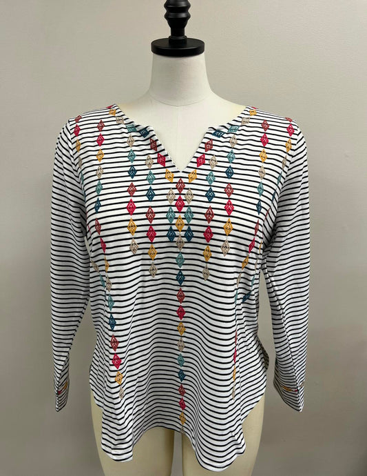 Colorful Embroidered Striped Top