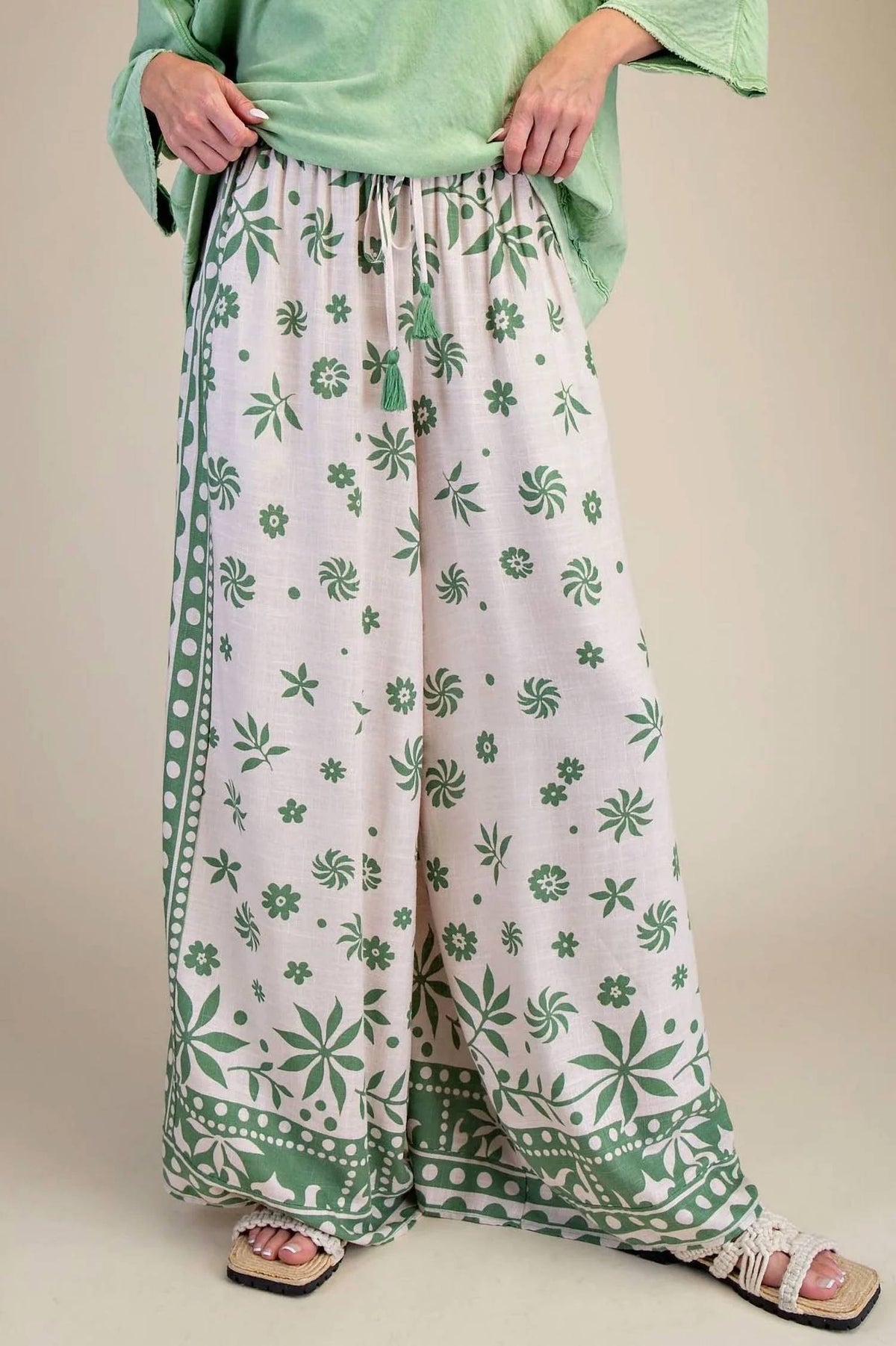 Easel - Rayon Linen Wide Leg Pants - Plus