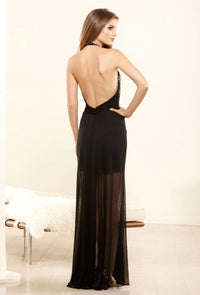 Terani Couture - Plunging Beaded Halter Prom Dress