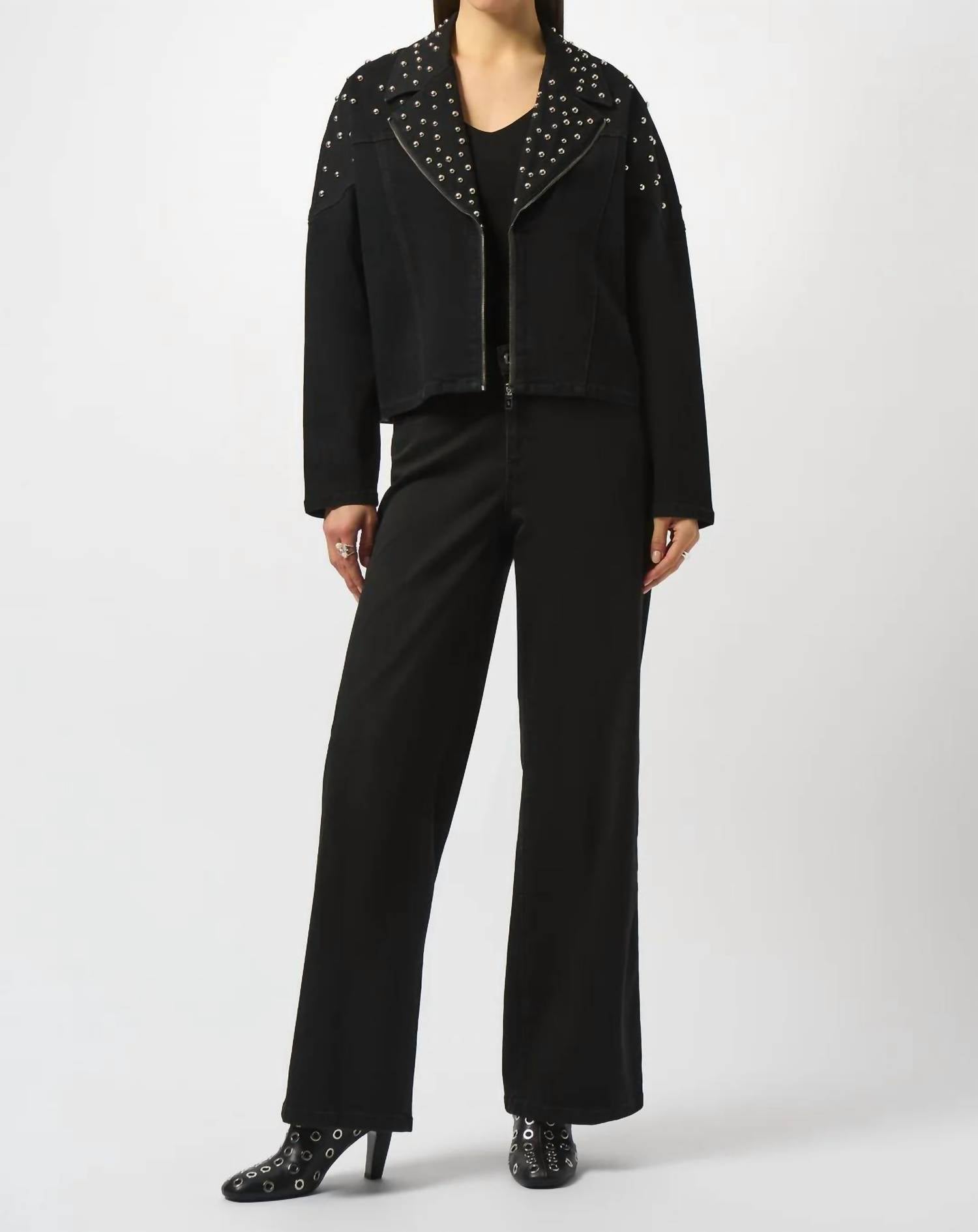 Joseph Ribkoff - Studded Stretch Denim V-neck Jacket