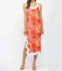 Fate - Tropical Print Contrast Linen Blend Midi Dress
