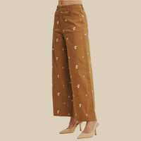 In February Nelli Floral Pants in camel - women's pants - detail view