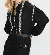 Stellah - Embroidered Edge Stand Collar Blouse
