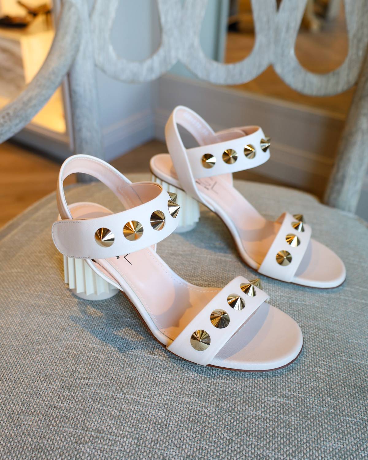 AGL Women's Spiked Dorica Heel in cream - women's heels