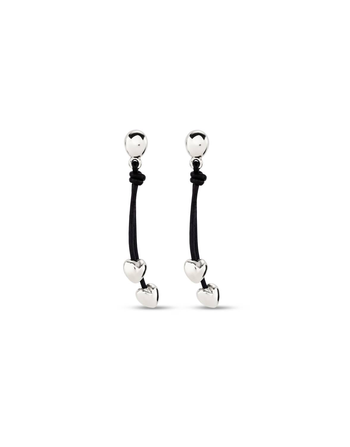 Unode50 - Leather Drop Earrings With Two Small Hearts