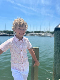 ME & HENRY Boy's Newport Woven Shirt in coral floral - kids' t-shirt - alternate view