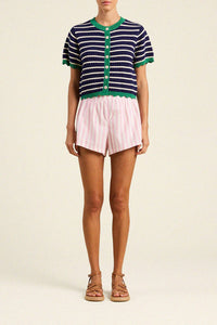TROVATA Aurora Short Sleeve Cardigan in navy stripe - women's cardigan