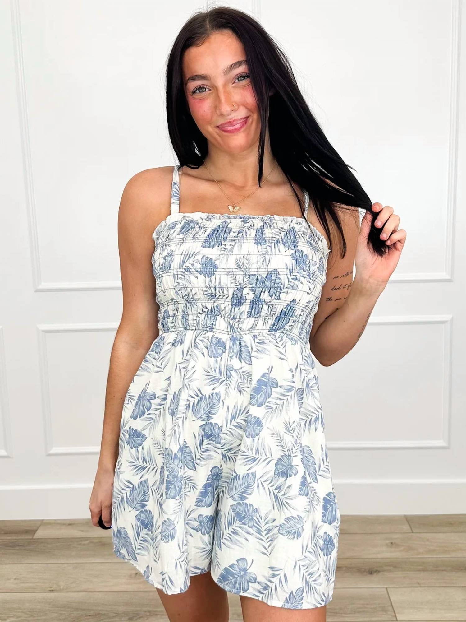 In February - Palm Leaf Smocked Romper