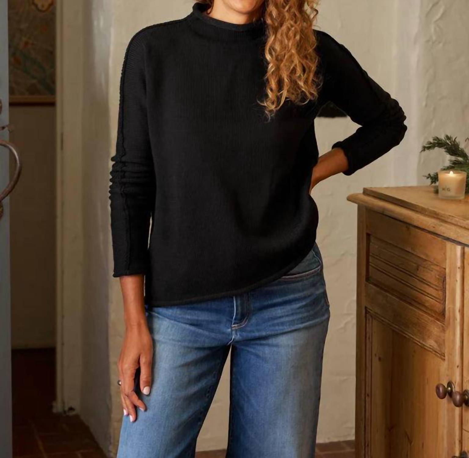 Frank & Eileen Monterey Long Sleeve Crew Neck Sweater in black black glitter - women's sweater