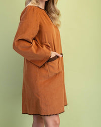 GiGiO Corduroy U-neck Dress in camel - women's dress - alternate view