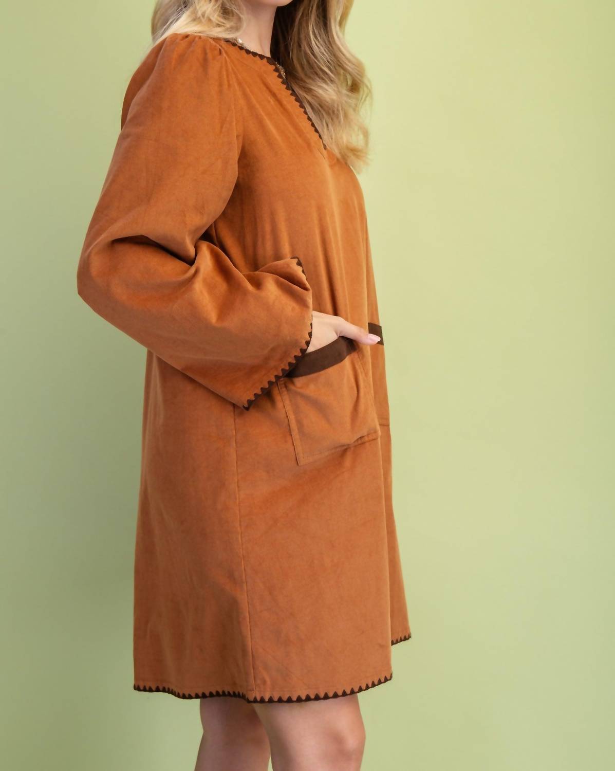 GiGiO Corduroy U-neck Dress in camel - women's dress - alternate view