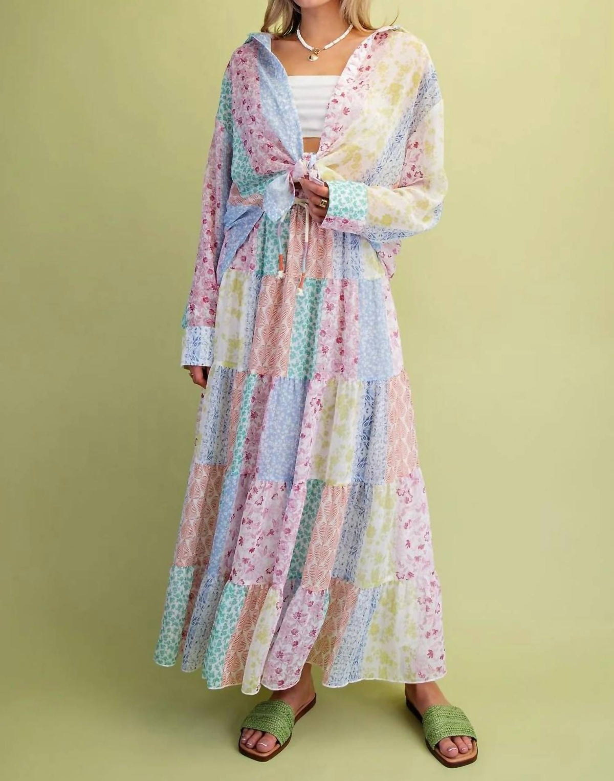 Easel - Patchwork Chiffon Tiered Maxi Skirt
