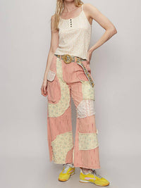 POL Wavy Patchwork Printed Denim Pants in watermelon - women's jeans