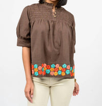 Ivy Jane Hem Of Flowers Top in multi - women's blouse - detail view