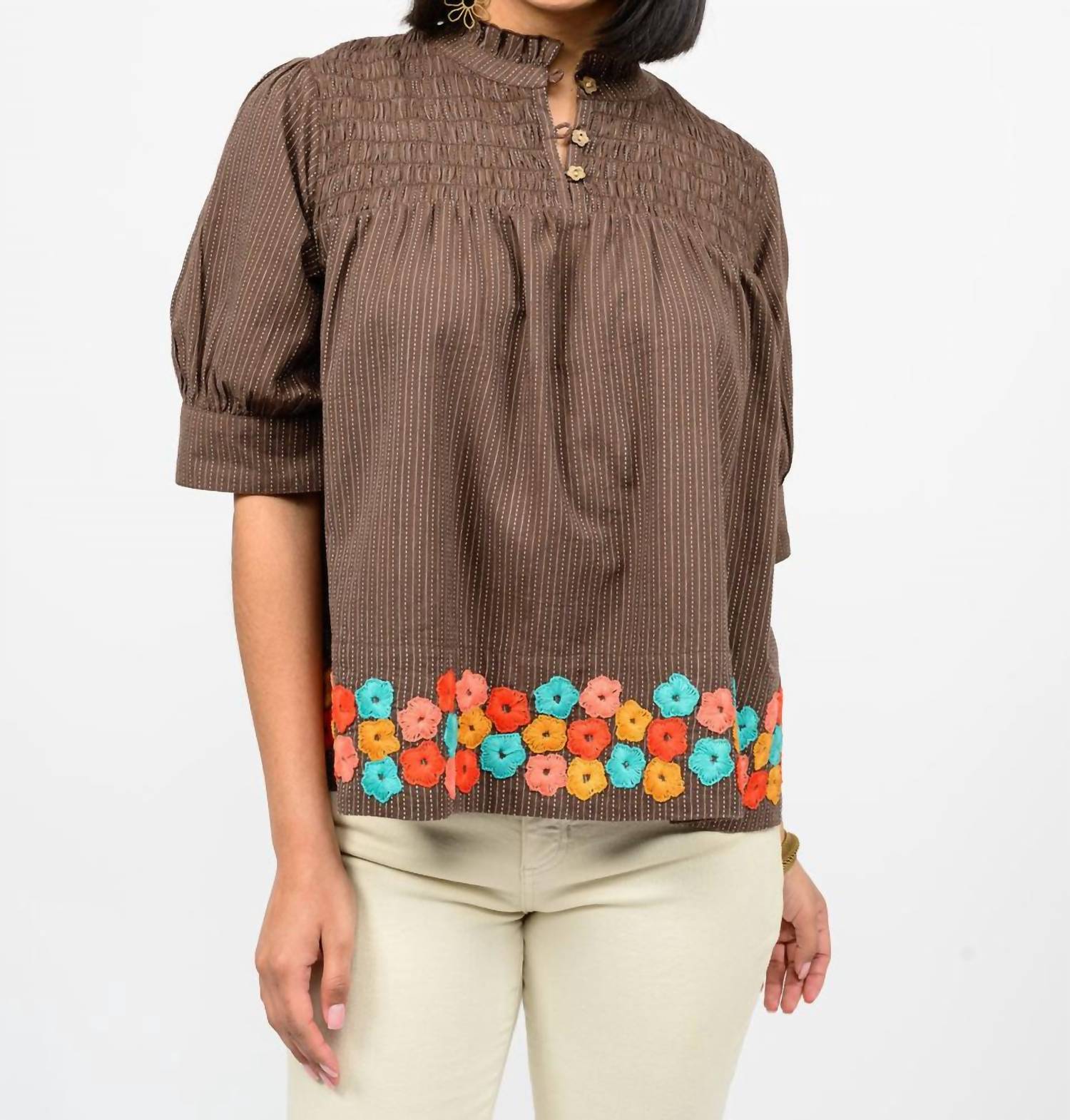 Ivy Jane Hem Of Flowers Top in multi - women's blouse - detail view