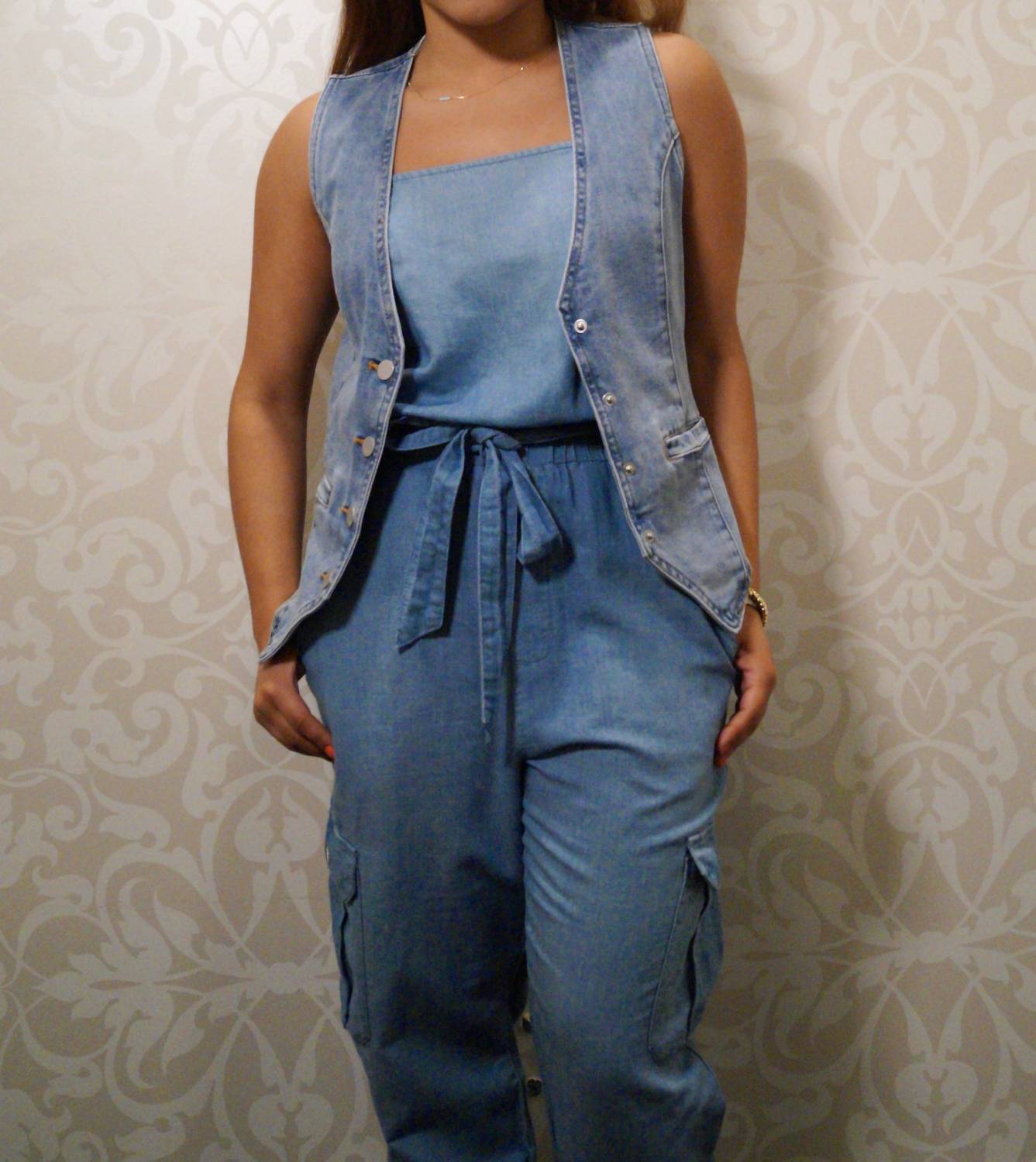 Bella Dahl - Denim Square Neck Cargo Jumpsuit