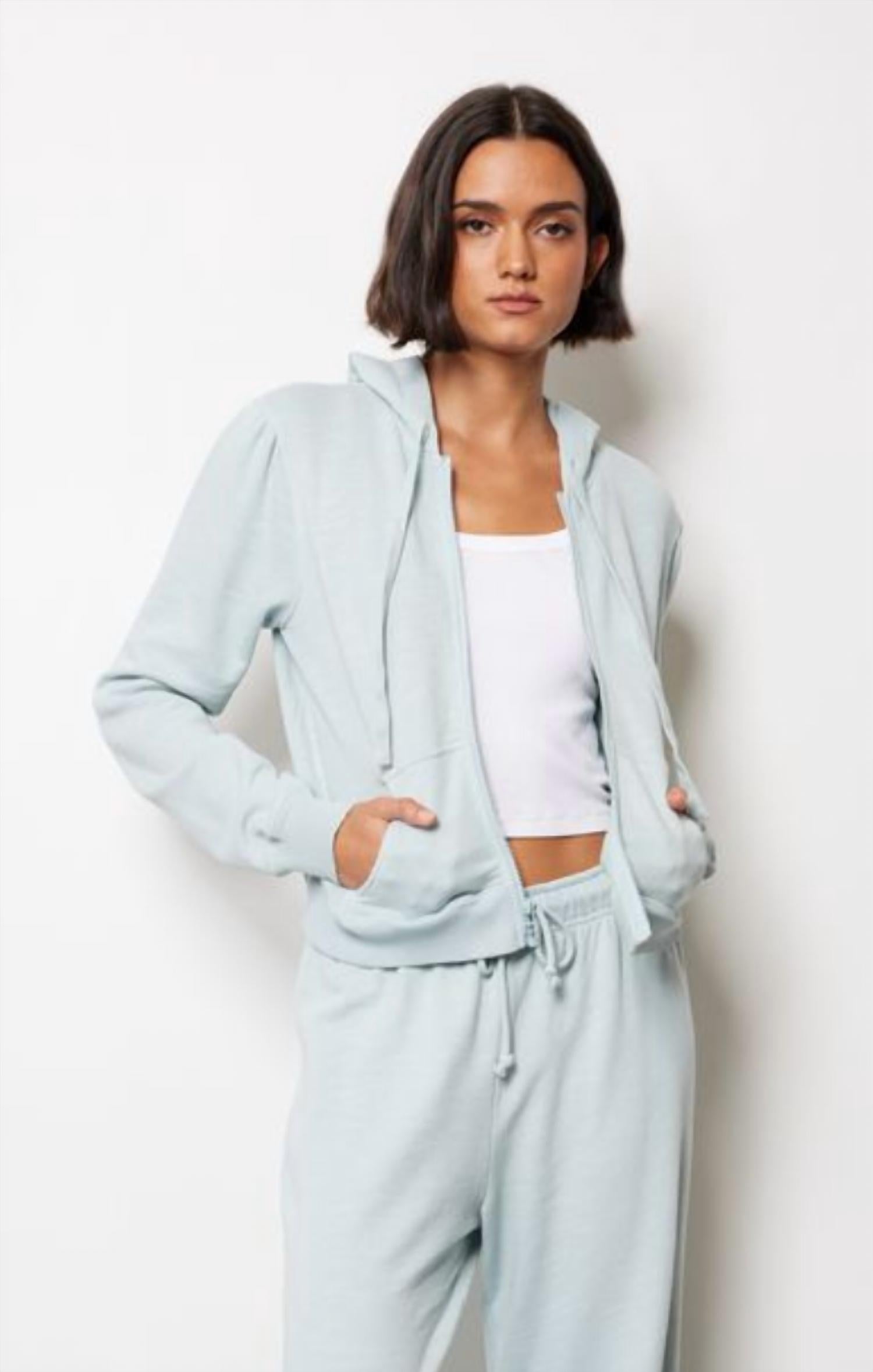 Bobi - Puff Sleeve Long Sleeve Zip Up Hoodie