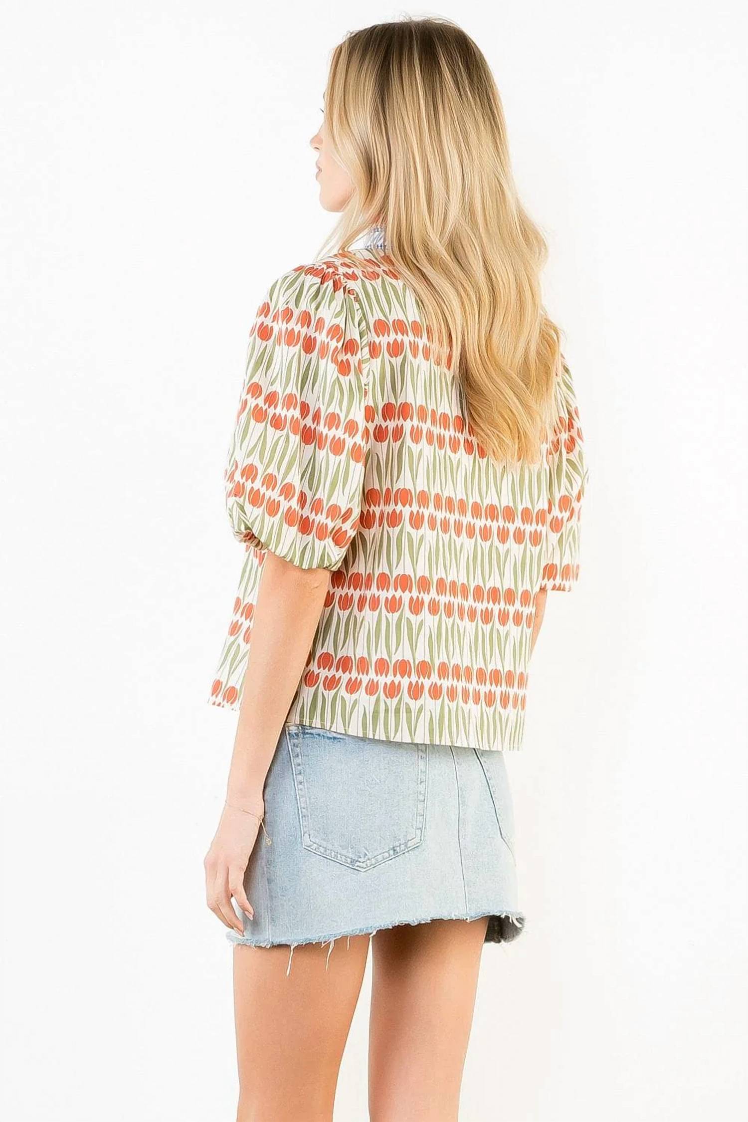 Thml - Puff Sleeve Tulip Print Top
