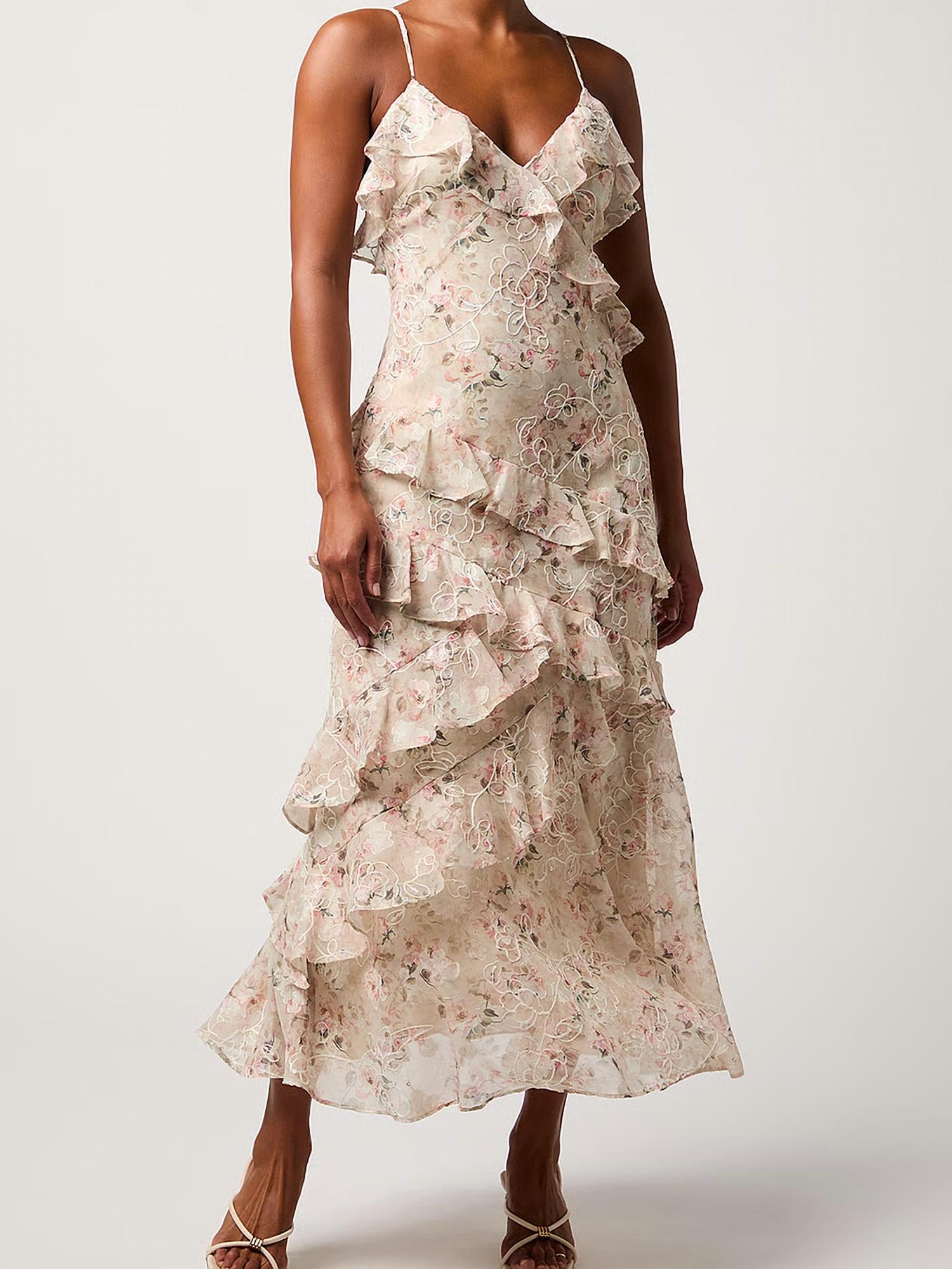 Lulus - Bryson Ruffled Embroidered Sequin Dress