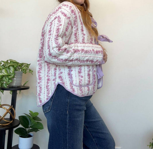 Peach Love - Floral Quilted Bow Jacket
