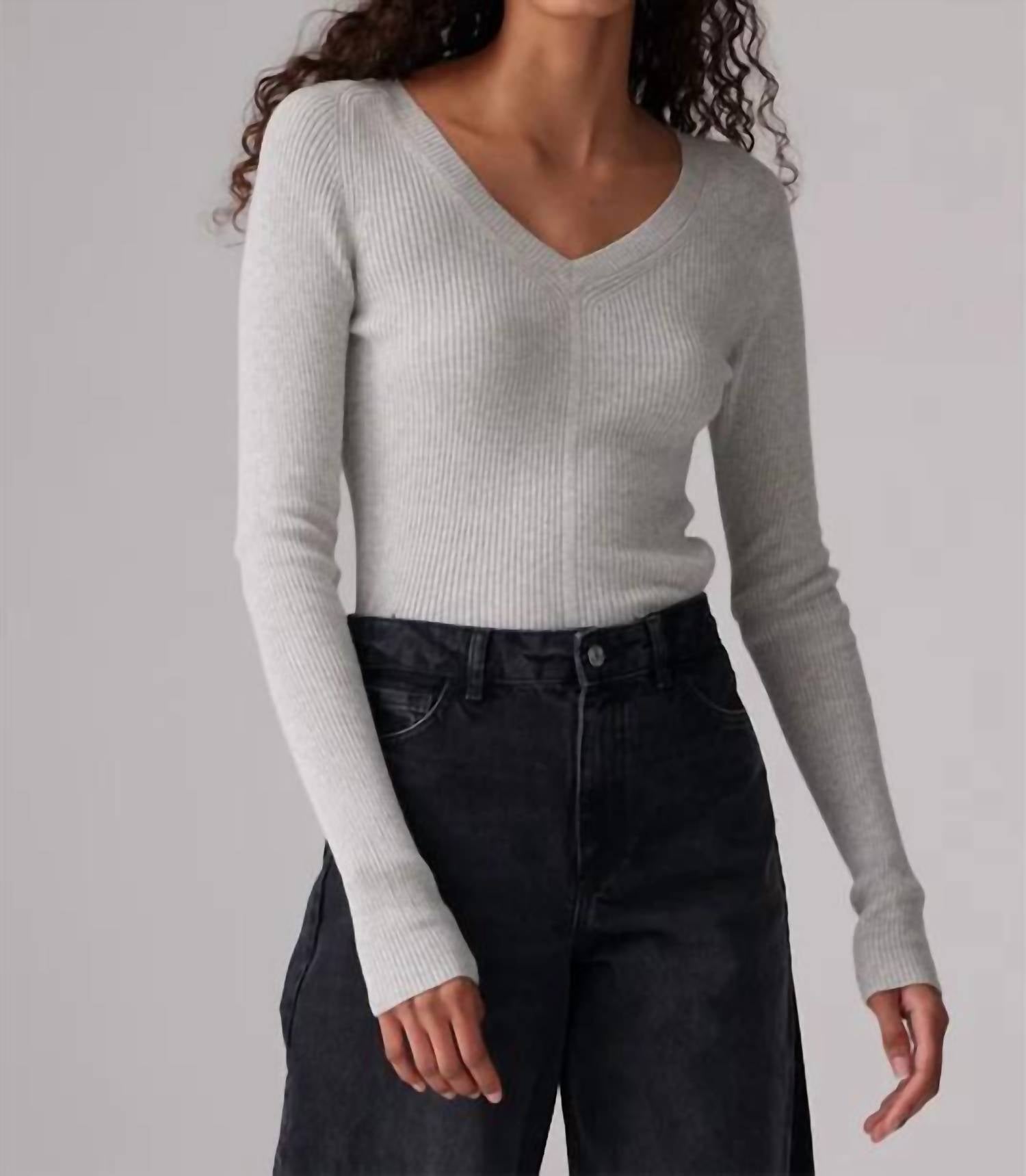 Colorush Jones Skinny Rib Top in fluffy grey - women's long sleeve top