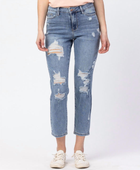 Judy Blue - High Waisted Light Wash Distressed Boyfriend Jeans