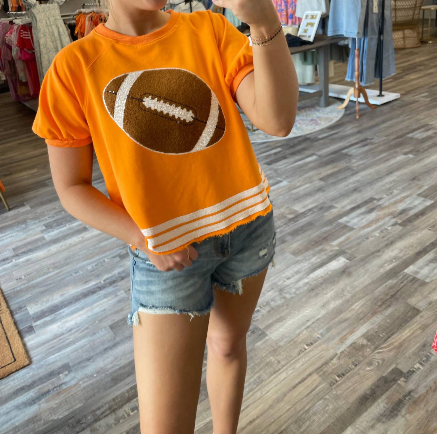 Peach Love - Football & Sequin Trim Tee