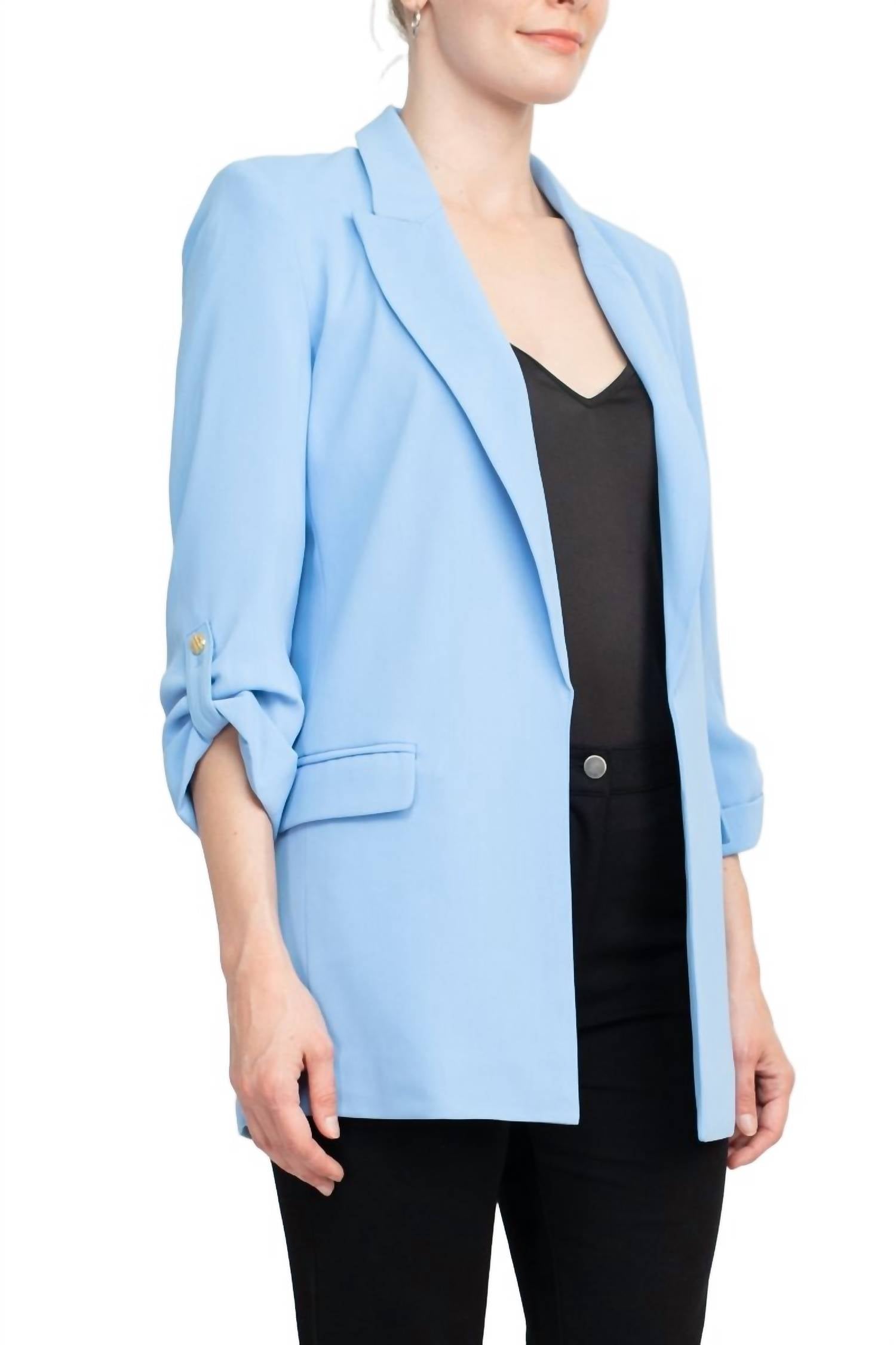 T Tahari - Lapel Collar Open Front Woven Blazer