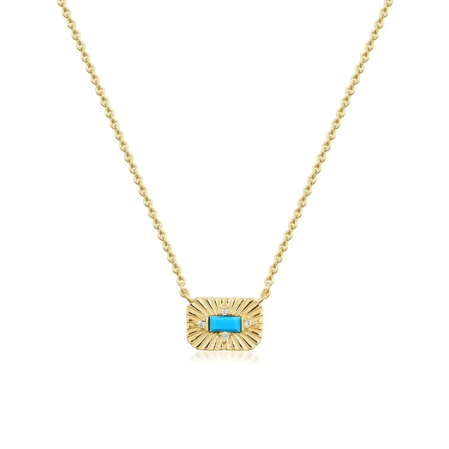 Eklexic - Women's Small Starburst Pendant With Turquoise Stone Necklace