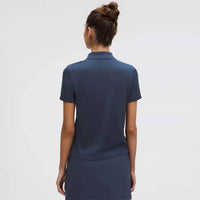 lululemon Swiftly Open-knit Golf Polo in club blue - women's t-shirt - detail view