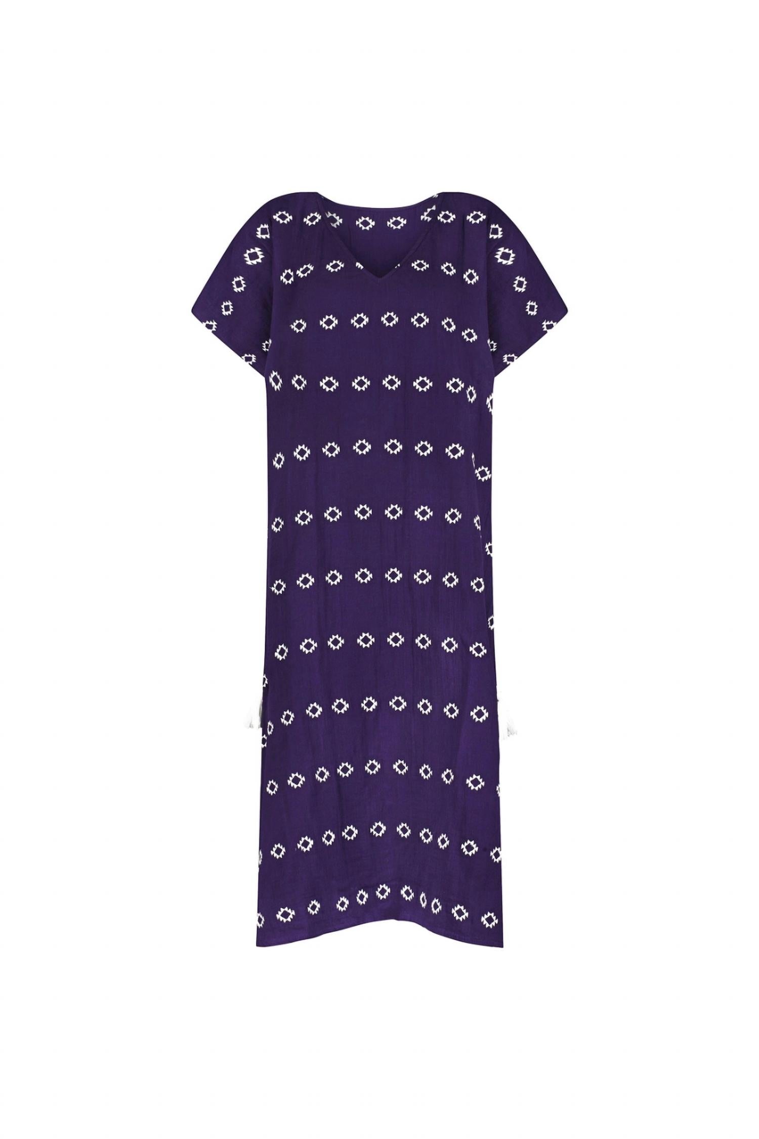mer st. barth Capucine Maxi Caftan Dress in navy embroidery - women's dress - alternate view