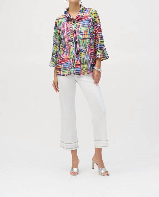 Joseph Ribkoff - Jacquard Stripe Patchwork Print Trapeze Jacket