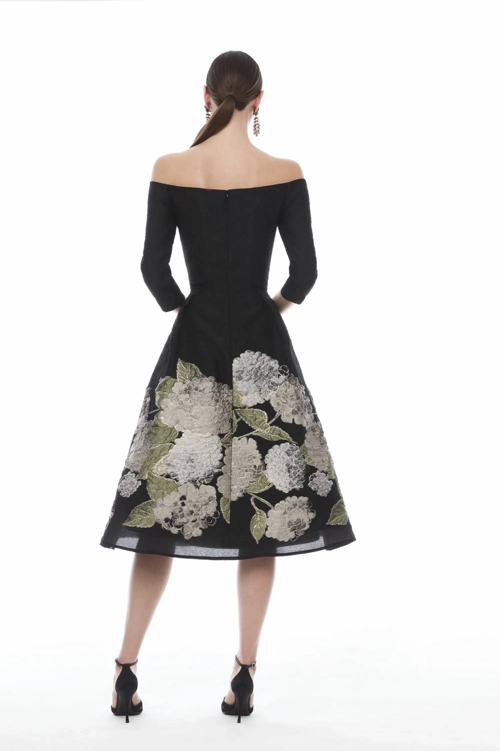 Frascara - Hydrangea Off Shoulder A-line Midi Dress